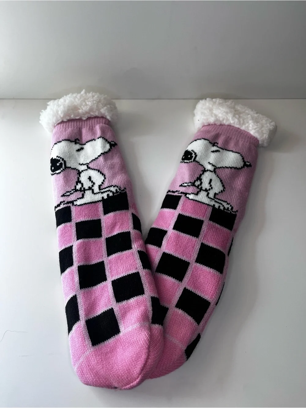 Cozy Pink Snoopy Fleece-Lined Crew Socks